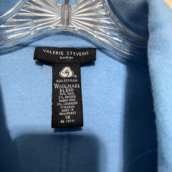 Valerie Stevens Blazer Jacket Womens Size 1X Blue Wool Cashmere Angora Open - Picture 3 of 7